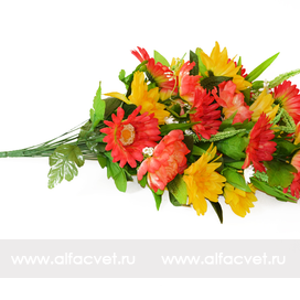 искусственные цветы букет ассорти (пион, георгина, гербера) цвета желтый с красным 20