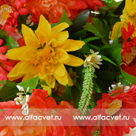 искусственные цветы букет ассорти (пион, георгина, гербера) цвета желтый с красным 20