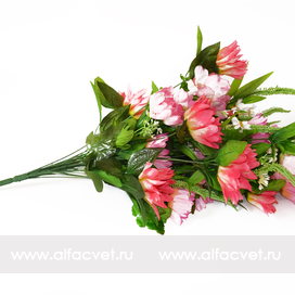 искусственные цветы букет ассорти (пион, георгина, гербера) цвета красный с розовым 42