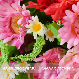 искусственные цветы букет ассорти (пион, георгина, гербера) цвета красный с розовым 42