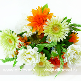 искусственные цветы букет ассорти (пион, георгина, гербера) цвета белый с темно-оранжевым 51