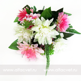 искусственные цветы букет георгинов с добавками цвета белый с розовым 19