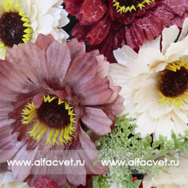 искусственные цветы букет гербер цвета фиолетовый с белым 15