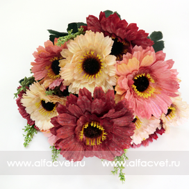 искусственные цветы букет гербер цвета красный, кремовый, белый 46
