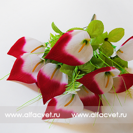 искусственные цветы букет каллы цвета красный с белым 21