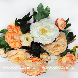 искусственные цветы камелия цвета оранжевый с кремовым 23