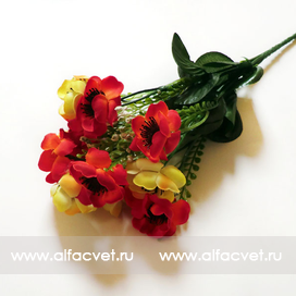 искусственные цветы мак цвета желтый с красным 20