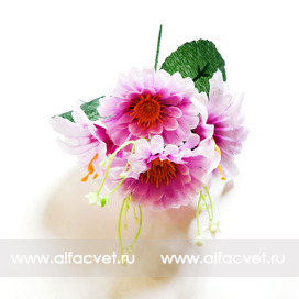 искусственные цветы маргаритка-колокольчик цвета малиновый с белым 37