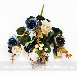 искусственные цветы розы цвета синий с белым 41