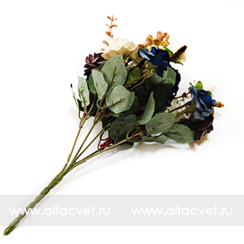 искусственные цветы розы цвета синий с белым 41