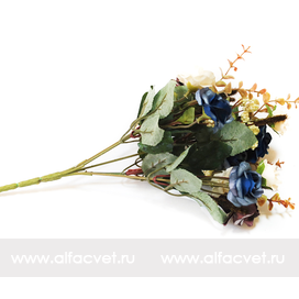 искусственные цветы розы цвета синий с белым 41