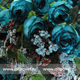 искусственные цветы букет роз цвета синий 12