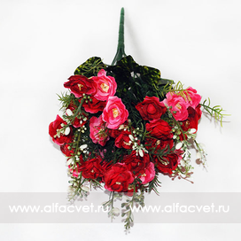 искусственные цветы букет роз цвета красный с розовым 42