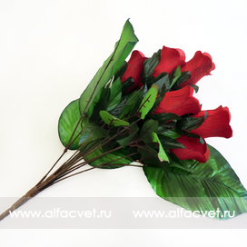 искусственные цветы букет роз с крупными листьями цвета красный 4