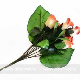 искусственные цветы букет роз с крупными листьями цвета розовый 5