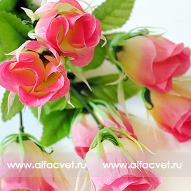 искусственные цветы букет роз с бутонами с добавкой осока цвета розовый с белым 14