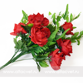 искусственные цветы букет роз с гладиолусом и папоротником цвета красный 4