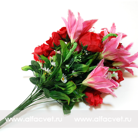 искусственные цветы роза-лилия цвета красный с розовым 42