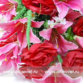 искусственные цветы роза-лилия цвета красный с розовым 42