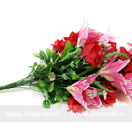 искусственные цветы роза-лилия цвета красный с розовым 42