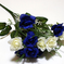 искусственные цветы букет роз с добавкой осока цвета синий с белым 58