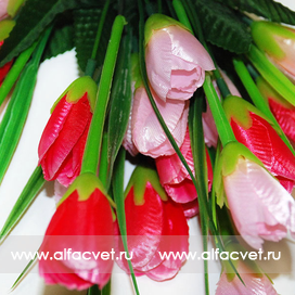 искусственные цветы тюльпаны цвета красный с розовым 42