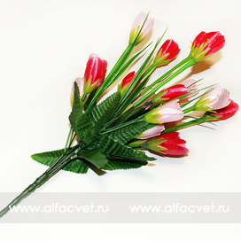 искусственные цветы тюльпаны цвета красный с розовым 42
