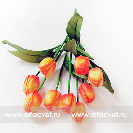 искусственные цветы букет тюльпанов цвета желтый с оранжевым 17