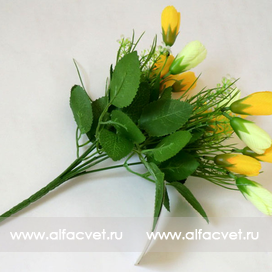 искусственные цветы букет тюльпанов с добавкой травка-ромашка цвета белый с желтым 36