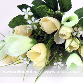 искусственные цветы букет тюльпанов с добавкой травка-ромашка цвета белый 6